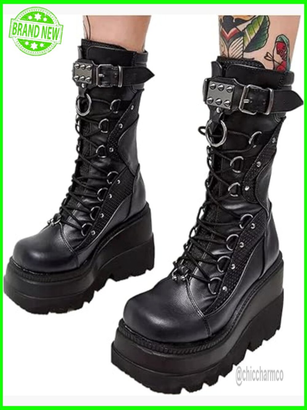 Chunky High Heel Platform Ankle Boots Lace Up Combat Wedges Goth Punk Booties